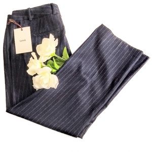 Wool Pants Navy Blue Pin-striped Size Low Rise 10